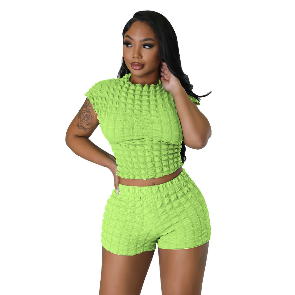 Textured Bubble Two-Piece Shorts Set