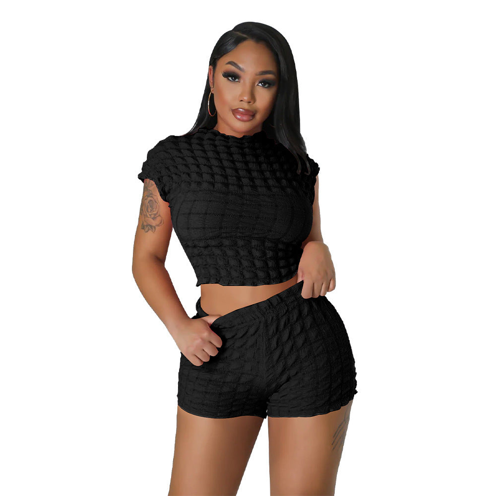 Textured Bubble Two-Piece Shorts Set