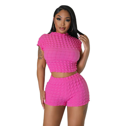 Textured Bubble Two-Piece Shorts Set