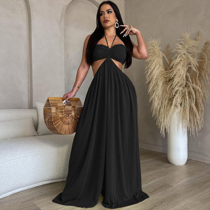 Strapless Chiffon Wide-Leg Jumpsuit