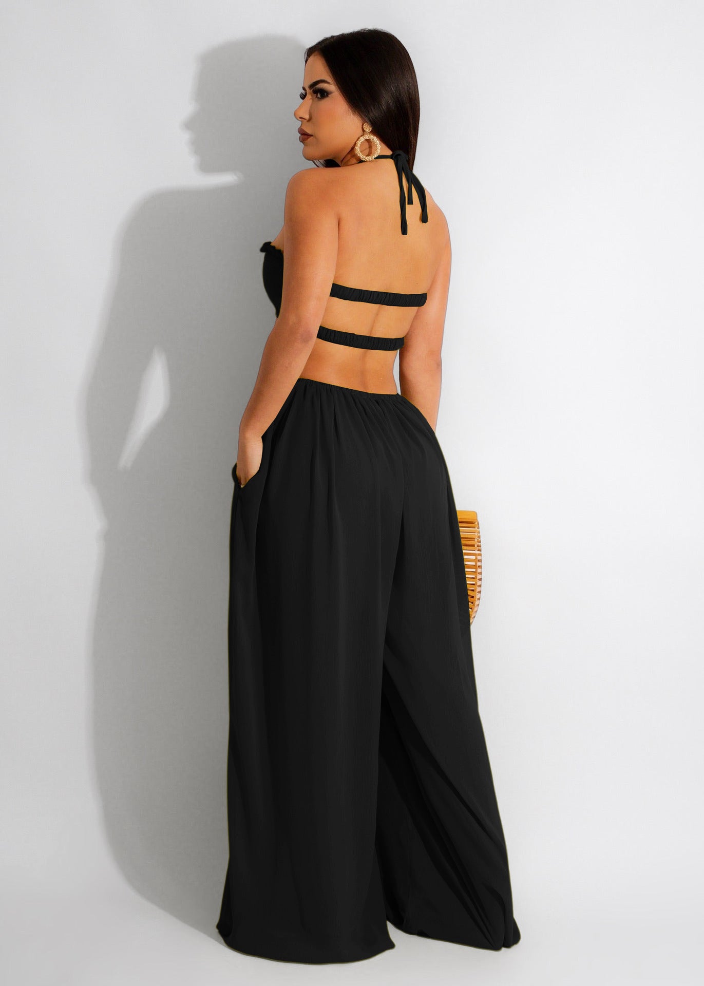 Strapless Chiffon Wide-Leg Jumpsuit