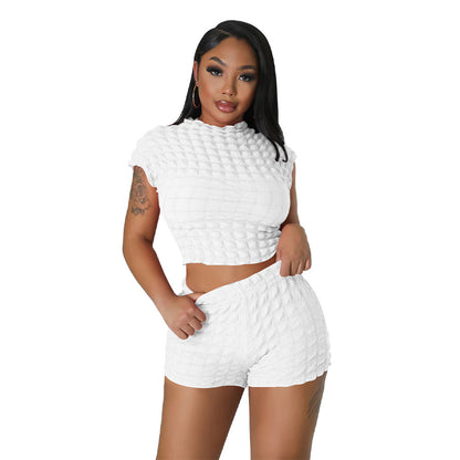 Textured Bubble Two-Piece Shorts Set