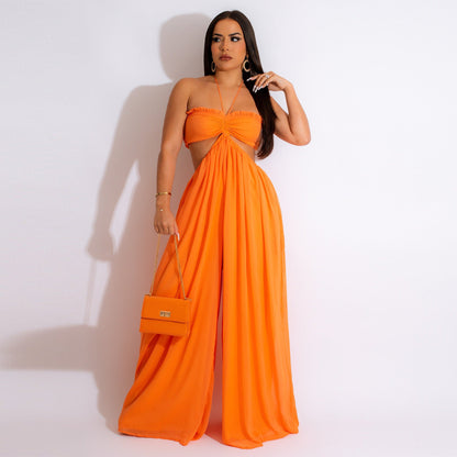 Strapless Chiffon Wide-Leg Jumpsuit