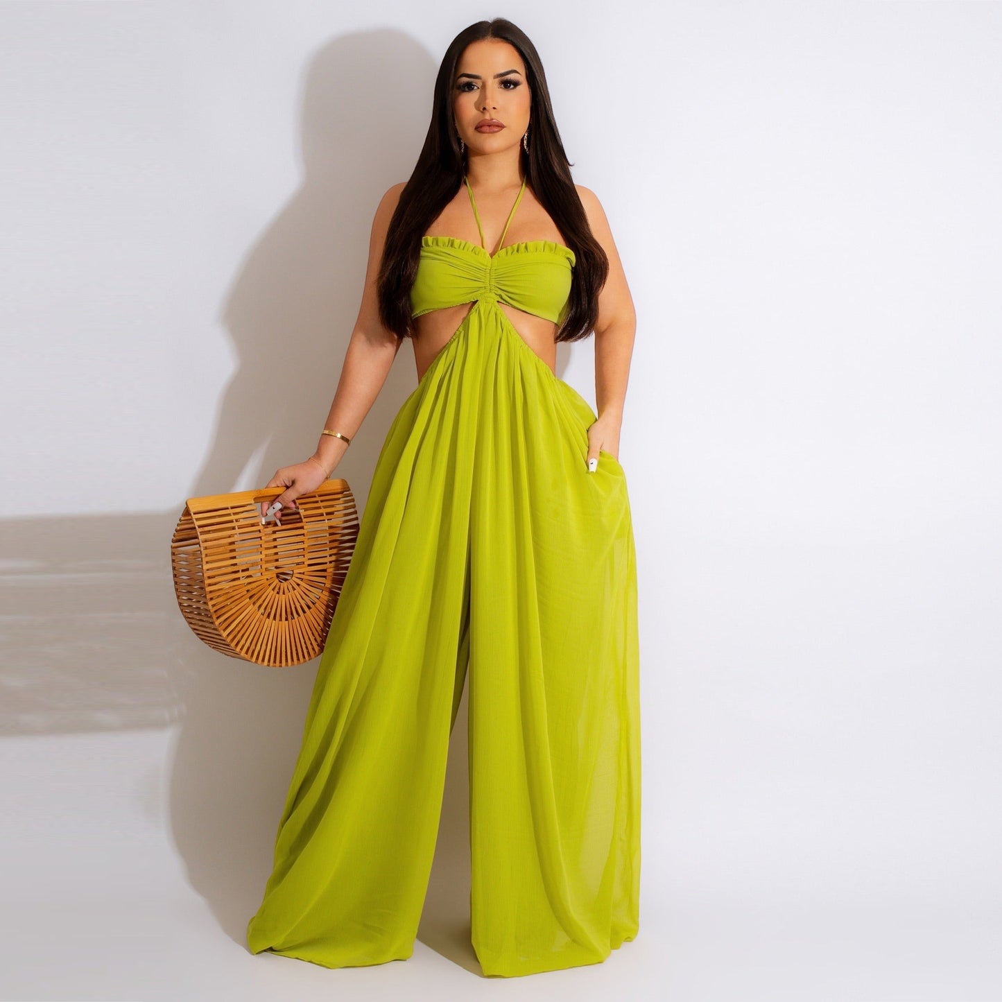 Strapless Chiffon Wide-Leg Jumpsuit