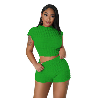 Textured Bubble Two-Piece Shorts Set